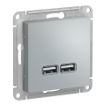 Модуль розетки с USB A (2 порта) (M0402) Серебристый