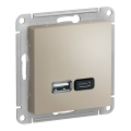 Модуль розетки с USB A, USB C (M0503) Шампань