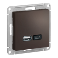 Модуль розетки с USB A, USB C (M0506) Шоко